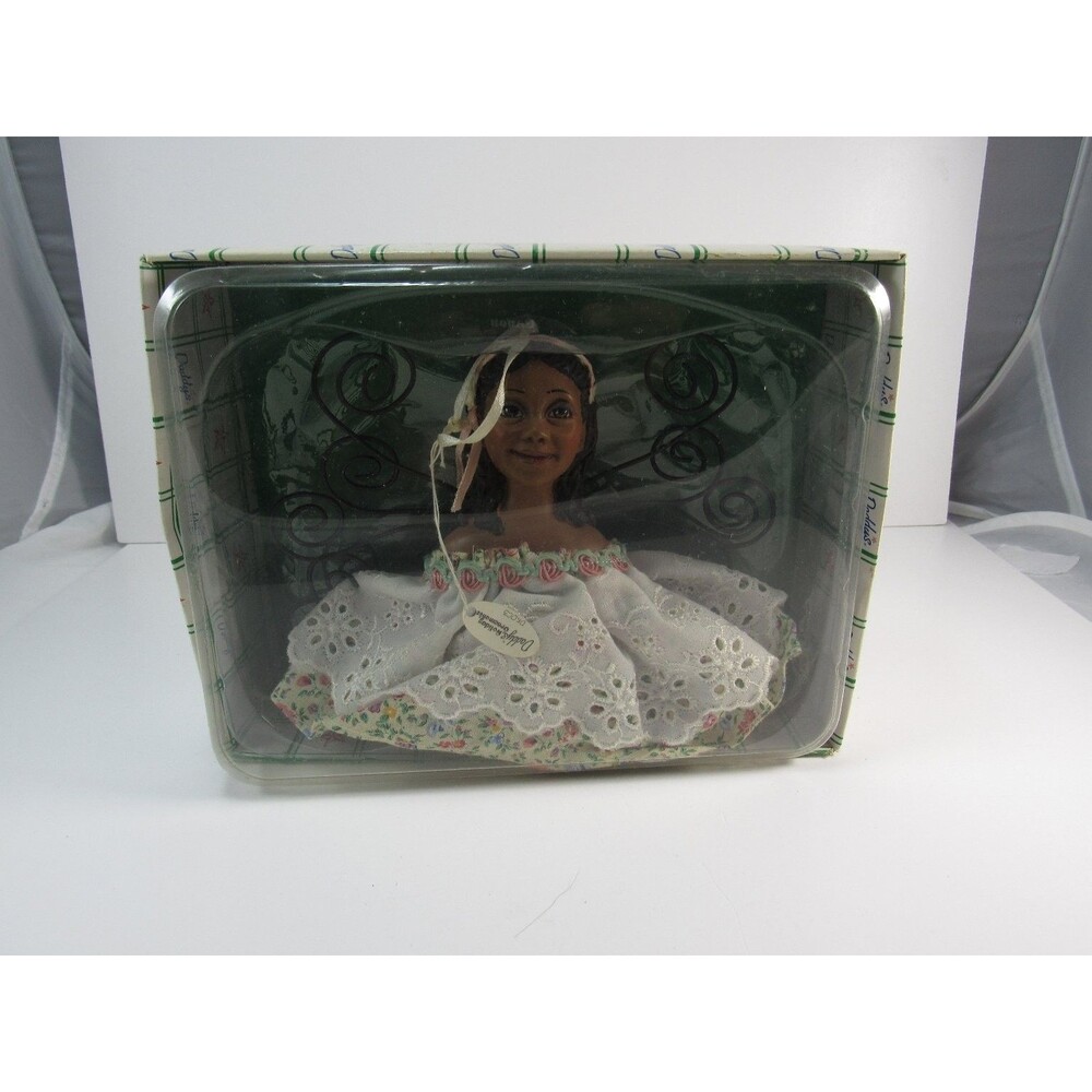 Daddys Black Girl Holiday Ornaments Angel Doll Ornament Floral Dress Metal Wings